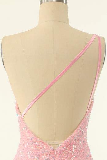 Pink Pailletter med en skulder Stram Homecoming Kjole