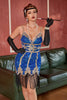 Indlæs billede til gallerivisning Kongeblå Paillet Kort Gatsby 1920&#39;erne Kjole med Frynser