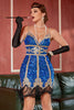 Indlæs billede til gallerivisning Kongeblå Paillet Kort Gatsby 1920&#39;erne Kjole med Frynser