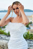Indlæs billede til gallerivisning Skede stropløs hvid homecoming kjole med fjer