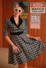 Indlæs billede til gallerivisning Grøn Plaid 1950&#39;ernes vintage kjole med bælte