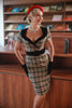 Indlæs billede til gallerivisning Khaki Plaid 1960&#39;ernes vintage kjole med bælte