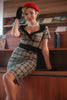 Indlæs billede til gallerivisning Khaki Plaid 1960&#39;ernes vintage kjole med bælte