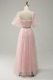 En Line Sweetheart Blush Long Prom Dress med broderi