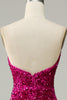 Indlæs billede til gallerivisning Hot Pink Strapless Pailletkjole med slids