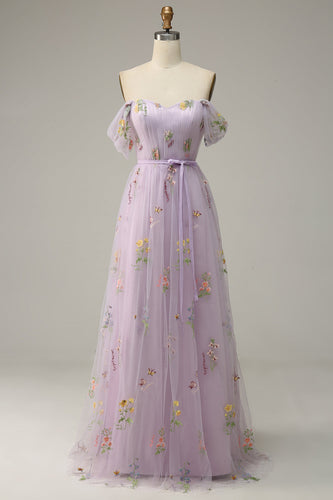 Lavendel en linje tyl af skulder galla kjole