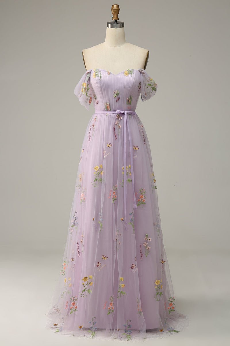 Indlæs billede til gallerivisning Lavendel en linje tyl af skulder galla kjole