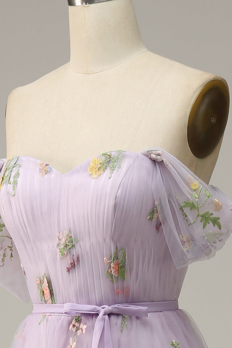 Indlæs billede til gallerivisning Lavendel en linje tyl af skulder galla kjole