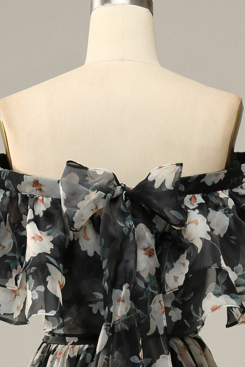 Indlæs billede til gallerivisning Aftagelig stropløs sort blomst fra skulder Festkjoler
