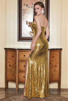 One Shoulder Gold Sequin Prom Kjole med slids