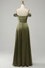 Indlæs billede til gallerivisning Armygrøn af skulderen Lang brudepigekjole med slids