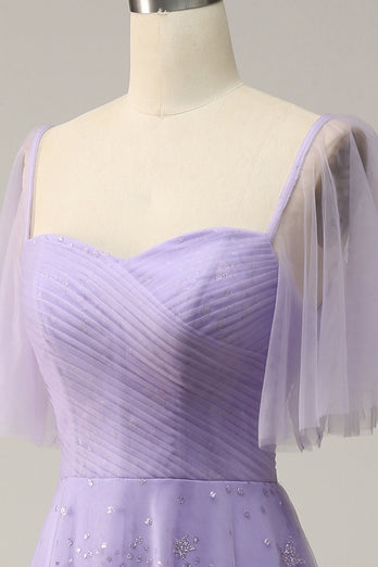 Off Shoulder lavendel prom kjole med flæser