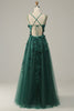 Indlæs billede til gallerivisning Mørkegrøn A Line Tulle Prom kjole med slids