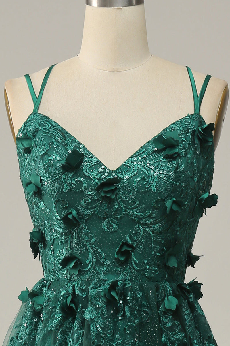 Indlæs billede til gallerivisning Mørkegrøn A Line Tulle Prom kjole med slids