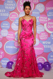 Hot Pink Pailletter Print Havfrue Prom Kjole