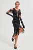 Indlæs billede til gallerivisning Sorte kolde skulder pailletter frynser 1920&#39;erne Gatsby kjole