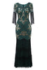 Indlæs billede til gallerivisning V-hals sort lang 1920&#39;erne Flapper kjole med pailletter og frynser