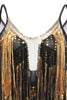 Indlæs billede til gallerivisning Sorte gyldne frynser 1920&#39;erne kjole med pailletter