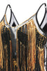 Indlæs billede til gallerivisning Sorte gyldne frynser 1920&#39;erne kjole med pailletter