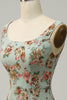 Indlæs billede til gallerivisning En linje firkantet hals grøn blomstret lang brudepigekjole med åben ryg