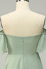Indlæs billede til gallerivisning En linje fra skulderen Grøn lang brudepigekjole med flæser