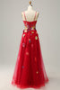 Indlæs billede til gallerivisning A Line Spaghetti Straps Bourgogne Long Prom Dress med applikationer