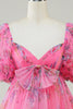 Indlæs billede til gallerivisning Hot pink trykt sød hjemkomstkjole med sløjfe