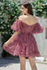 Indlæs billede til gallerivisning Smuk en linje fra skulderen Støvet rosa tyl Kort hjemkomstkjole med korte ærmer