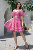 Stilfuld A Line Off the Shoulder Dusty Rose Tulle Kort Homecoming Kjole med korte ærmer