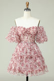 Off the Shoulder Homecoming Kjole med blomsterprint