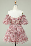 Off the Shoulder Homecoming Kjole med blomsterprint
