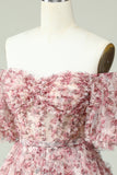 Off the Shoulder Homecoming Kjole med blomsterprint