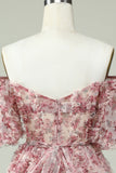 Off the Shoulder Homecoming Kjole med blomsterprint