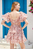 Indlæs billede til gallerivisning Smuk en linje fra skulderen Støvet rosa tyl Kort hjemkomstkjole med korte ærmer