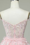 Sød A Line Off the Shoulder Pink Corset Homecoming Kjole med blonder