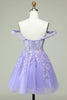 Indlæs billede til gallerivisning En linje fra skulderen lilla korset Homecoming kjole med applikationer