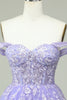 Indlæs billede til gallerivisning En linje fra skulderen lilla korset Homecoming kjole med applikationer