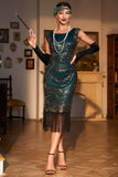 Beaded frynsede mørkegrøn 1920'erne flapper kjole
