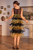 Golden Fringes Flapper Great Gatsby kjole med pailletter