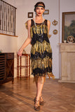 Golden Fringes Flapper Great Gatsby kjole med pailletter