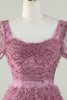 Indlæs billede til gallerivisning Gorgeous A Line Floral Dusty Rose Homecoming Dress med flæser