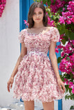 Gorgeous A Line Floral Dusty Rose Homecoming Dress med flæser