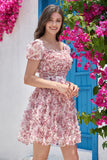 Gorgeous A Line Floral Dusty Rose Homecoming Dress med flæser