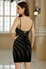 Indlæs billede til gallerivisning Sparkly Sheath Spaghetti Straps Black Short Homecoming Dress med perler