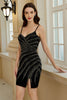 Indlæs billede til gallerivisning Sparkly Sheath Spaghetti Straps Black Short Homecoming Dress med perler