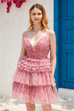 Blush A Line Spaghetti Straps Homecoming Dress med flæser