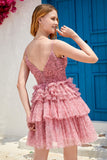 Blush A Line Spaghetti Straps Homecoming Dress med flæser