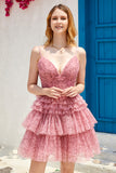 Blush A Line Spaghetti Straps Homecoming Dress med flæser