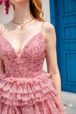 Blush A Line Spaghetti Straps Homecoming Dress med flæser