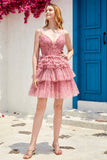 Blush A Line Spaghetti Straps Homecoming Dress med flæser